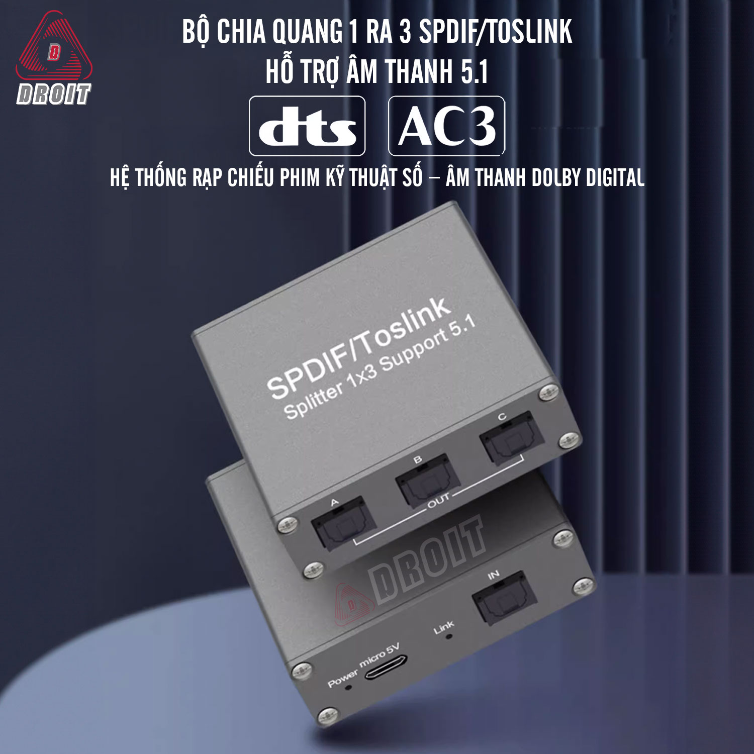 Bộ chia quang 1 ra 3 SPDIF Toslink - Hỗ trợ âm thanh 5.1 Bộ chia quang 1 ra 3 SPDIF Toslink - Hỗ trợ âm thanh 5.1