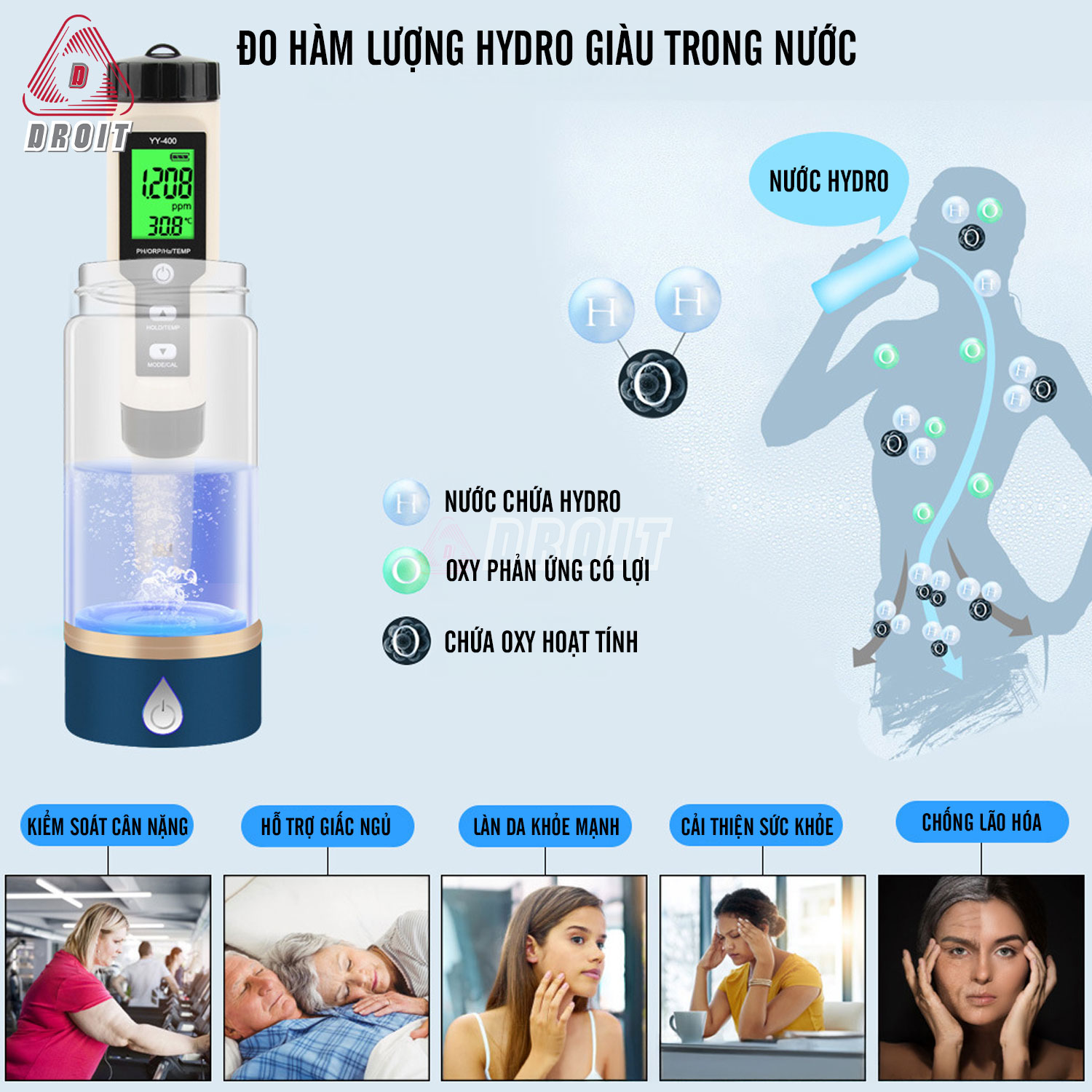 Bút đo nước ion kiềm giàu hydeogen h2 4 in 1