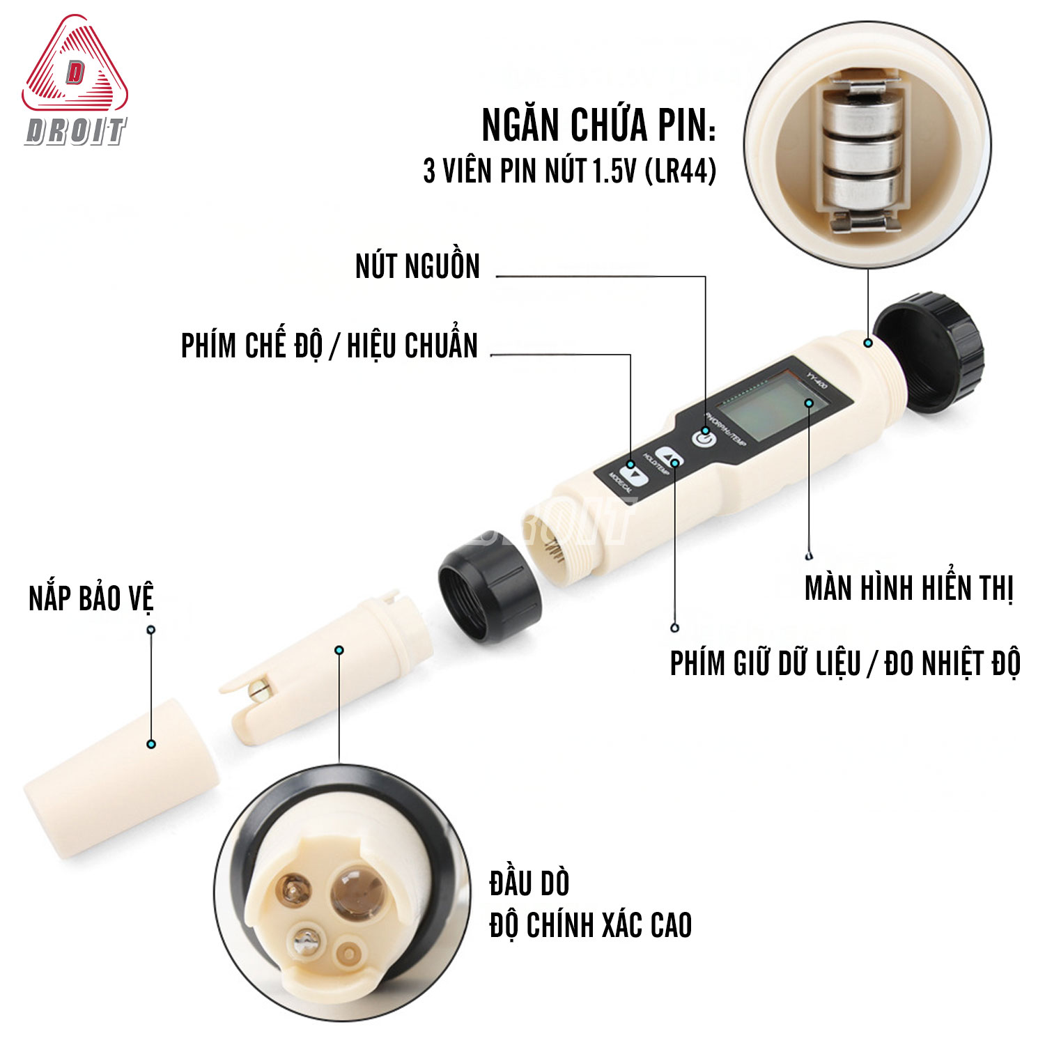 Cách sử dụng bút thử nước sạch 4 trong 1 PH Hydrogen H2, ORP, Nhiệt độ, Temp