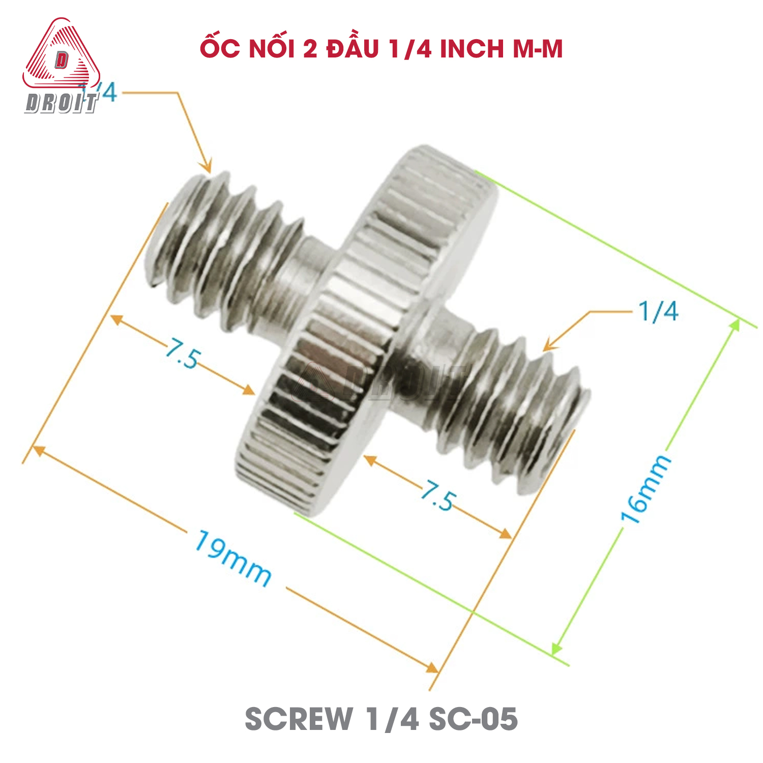 Ốc nối 2 đầu 1/4 inch 2 đầu đực Ốc nối 2 đầu 1/4 inch 2 đầu đực
