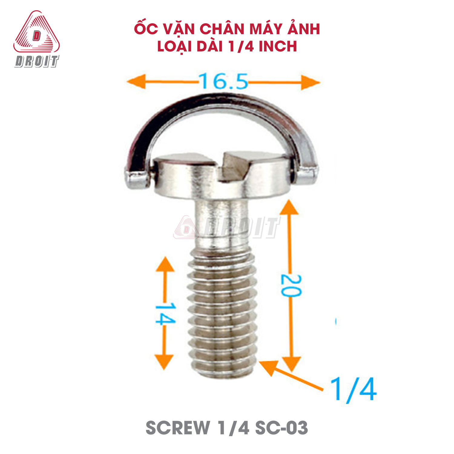 Ốc vặn chân máy ảnh loại dài 1/4 inch Ốc vặn chân máy ảnh loại dài 1/4 inch