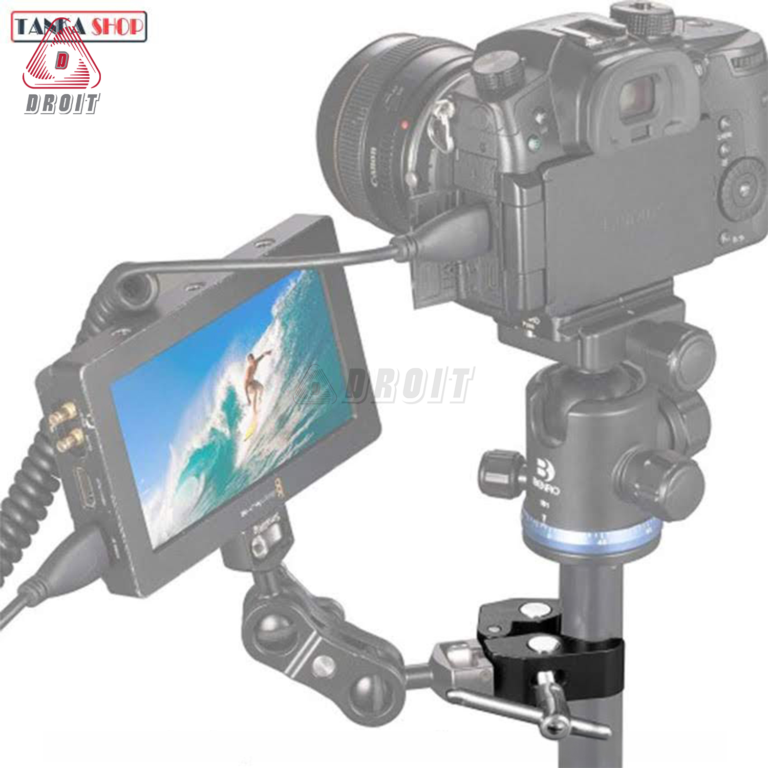 Gá kẹp phụ kiện máy ảnh lên chân tripod