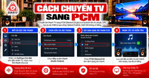 Menu cài đặt âm thanh để chuyển TV sang PCM khi dùng DAC Optical